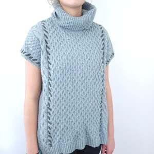 Leo & Sage Cashmere Blend Sweater Small Turtleneck Sleeveless Lagenlook Coastal